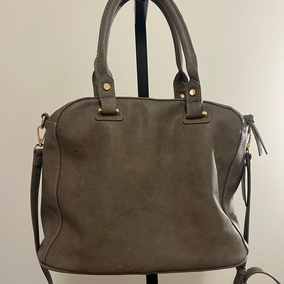 Sasha + Sofi Taupe Brown Gray Faux Leather Crossbody Purse Double Handle… - Picture 4 of 8